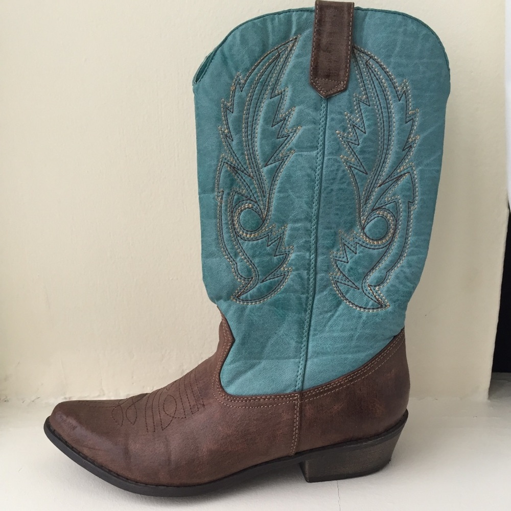 COPY - Coconuts by Matisse Turquoise & Brown Cowboy Boots - Picture 2 of 3